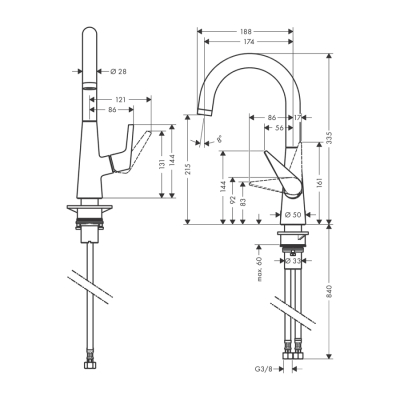 HansGrohe Talis M51 Tek Kollu Eviye Bataryası 220, 1Jet - 72814800 - 2