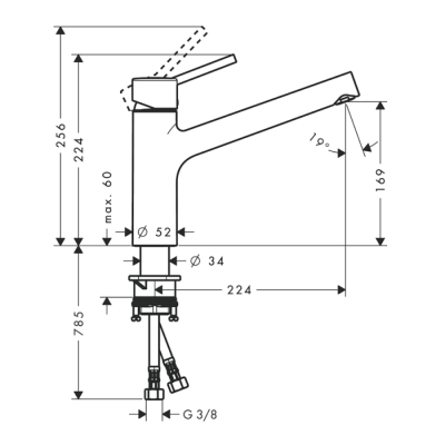 HansGrohe Talis M52 Tek Kollu Eviye Bataryası 170, 1Jet - 32851000 - 2