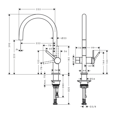 HansGrohe Talis M54 Tek Kollu Eviye Bataryası 220, Açma - Kapama Valfi, 1Jet - 72805670 - 2