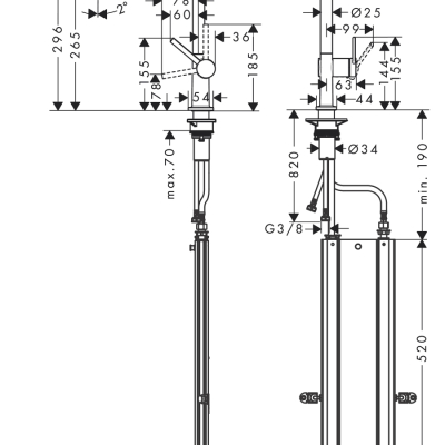 HansGrohe Talis M54 Tek Kollu Eviye Bataryası 270, Çekilebilir Gaga, 1Jet, Sbox - 72809000 - 2