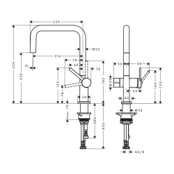 HansGrohe Talis M54 Tek Kollu Eviye Bataryası U 220, Açma - Kapama Valfi, 1Jet - 72807670 - 2