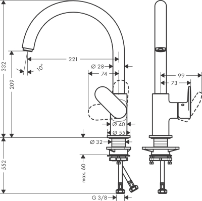 HansGrohe Vernis Blend M35 Tek Kollu Eviye Bataryası 210 - 71870000 - 2