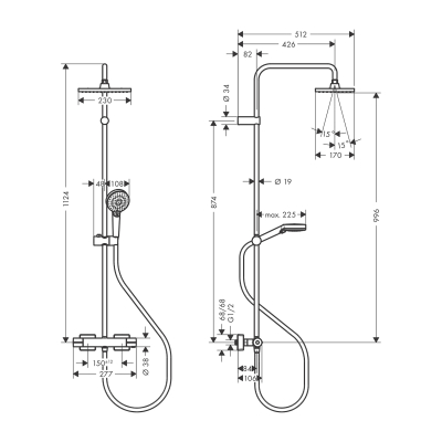 HansGrohe Vernis Shape Duş Kolonu 230 1Jet, Ecosmart, Termostatı İle - 26097000 - 2