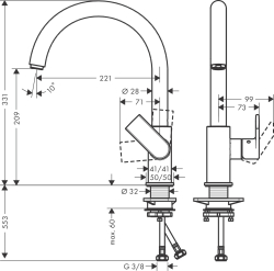 HansGrohe Vernis Shape M35 Tek Kollu Eviye Bataryası 210 - 71871670 - 2