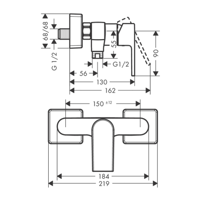 HansGrohe Vernis Shape Tek Kollu Duş Bataryası Aplike Montaj, 2 Akışlı - 71656000 - 2