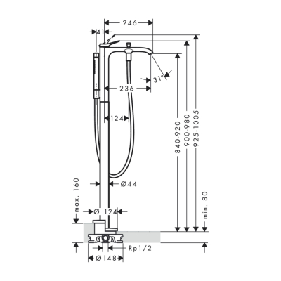 HansGrohe Vivenis Tek Kollu Banyo Bataryası Yerden - 75445700 - 2