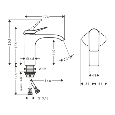 HansGrohe Vivenis Tek Kollu Lavabo Bataryası 110 Kumandasız - 75022000 - 2