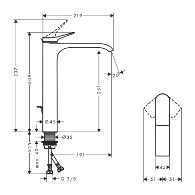 HansGrohe Vivenis Tek Kollu Lavabo Bataryası 250, Çanak Lavabolar İçin, Kumandalı - 75040670 - 2