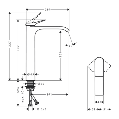 HansGrohe Vivenis Tek Kollu Lavabo Bataryası 250, Çanak Lavabolar İçin, Kumandasız - 75042000 - 2