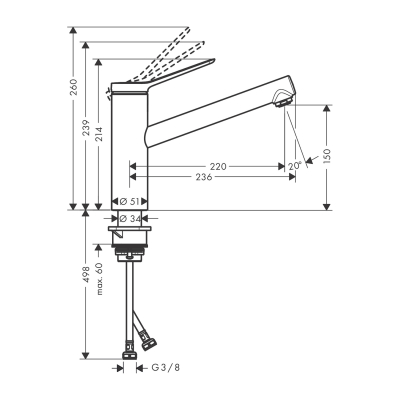 HansGrohe Zesis M33 Tek Kollu Eviye Bataryası, 150, Coolstart, Ecosmart, 1Jet - 74813000 - 2