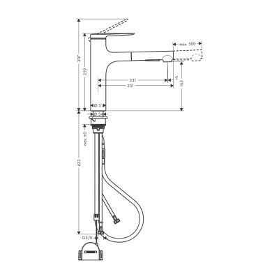 HansGrohe Zesis M33 Tek Kollu Eviye Bataryası, 160, Çekilebilir El Duşu,2Jet, Sbox Lite - 74804670 - 2