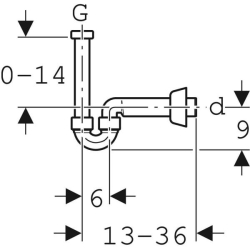 Lavabo için Geberit P tipi sifon, adaptör conta, yatay çıkış: d=40mm, G=1 1/4