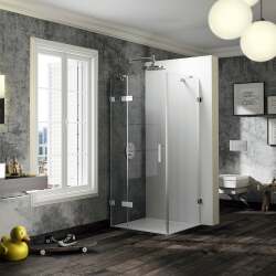 Solva Minimal İki Sabit Cam Bir Menteşeli Kapı Duş Teknesi Üstü Yan Panelli Duşakabin - HÜPPE