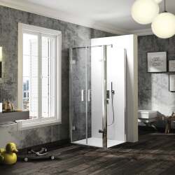 Solva Minimal İki Sabit Cam İki Menteşeli Kapı Duş Teknesi Üstü Yan Panelli Duşakabin - HÜPPE