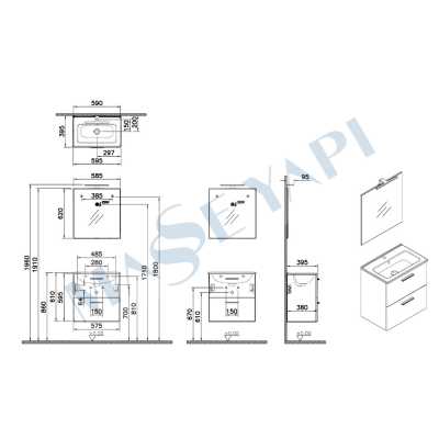 VitrA Mia Set 60 cm Çekmeceli Banyo Dolabı - 5