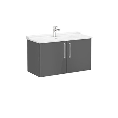 VitrA Root Flat Kapaklı 100 cm Parlak Antrasit Lavabo Alt Dolabı - 1