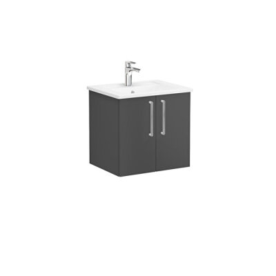 VitrA Root Kapaklı 60 cm Mat Fırtına Gri Köşe Lavabolu Lavabo Alt Dolabı - 1
